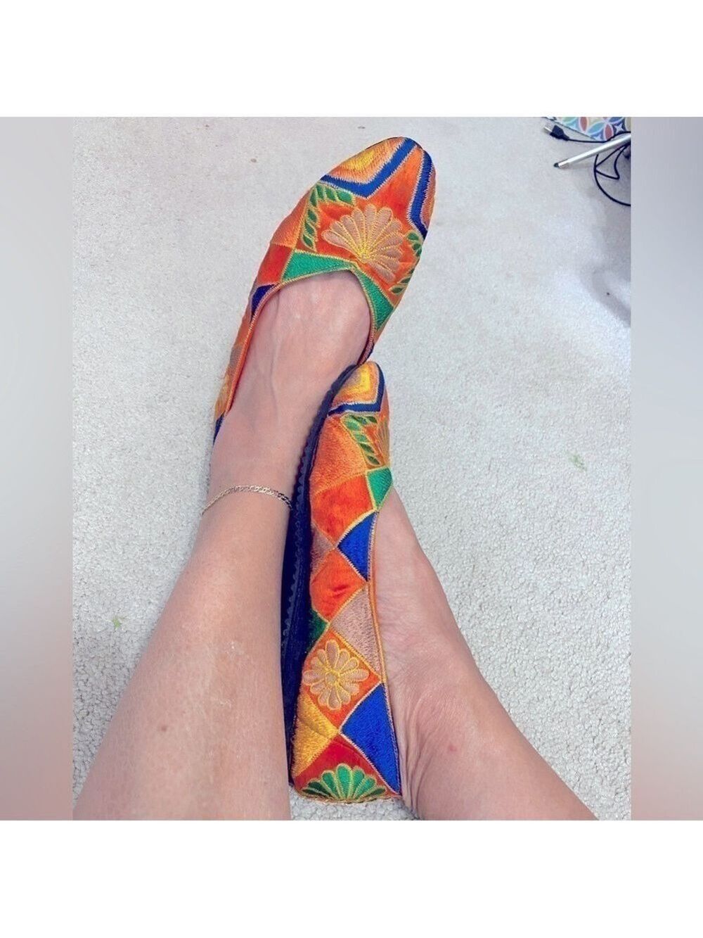 Thankari flat shoes handmade afghan leaf in silk bright floral/symetric designs